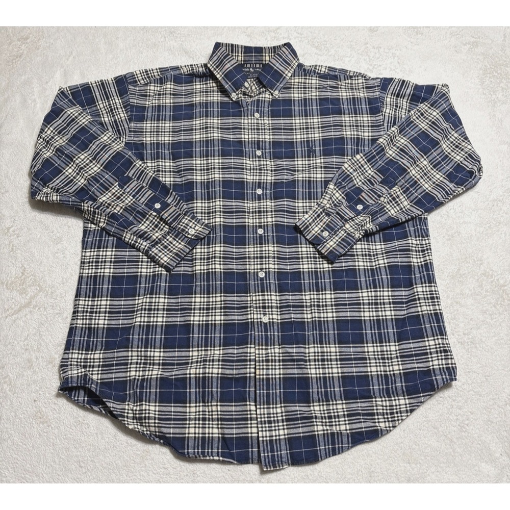 Polo Ralph Lauren Shirt Men's Large Blue Plaid Long Sleeve VTG Y2K Made In USA